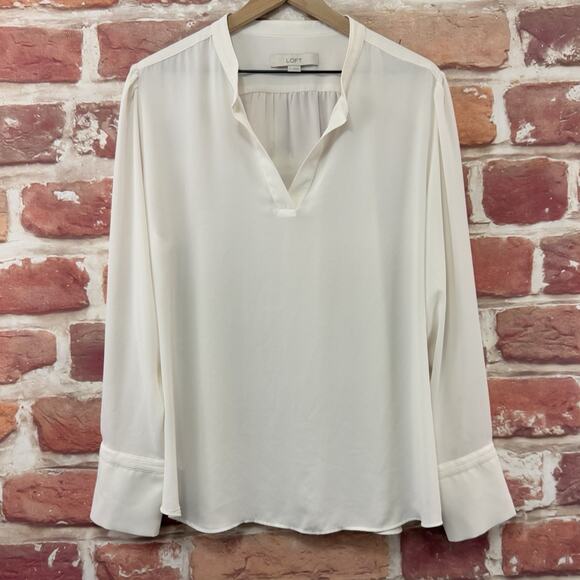 Ann Taylor Loft Top Shirt Women's XL Off White Casual Career Popover - Picture 6 of 8